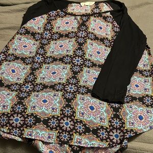 Pink Rose Black and Multicolor Patterned Blouse
